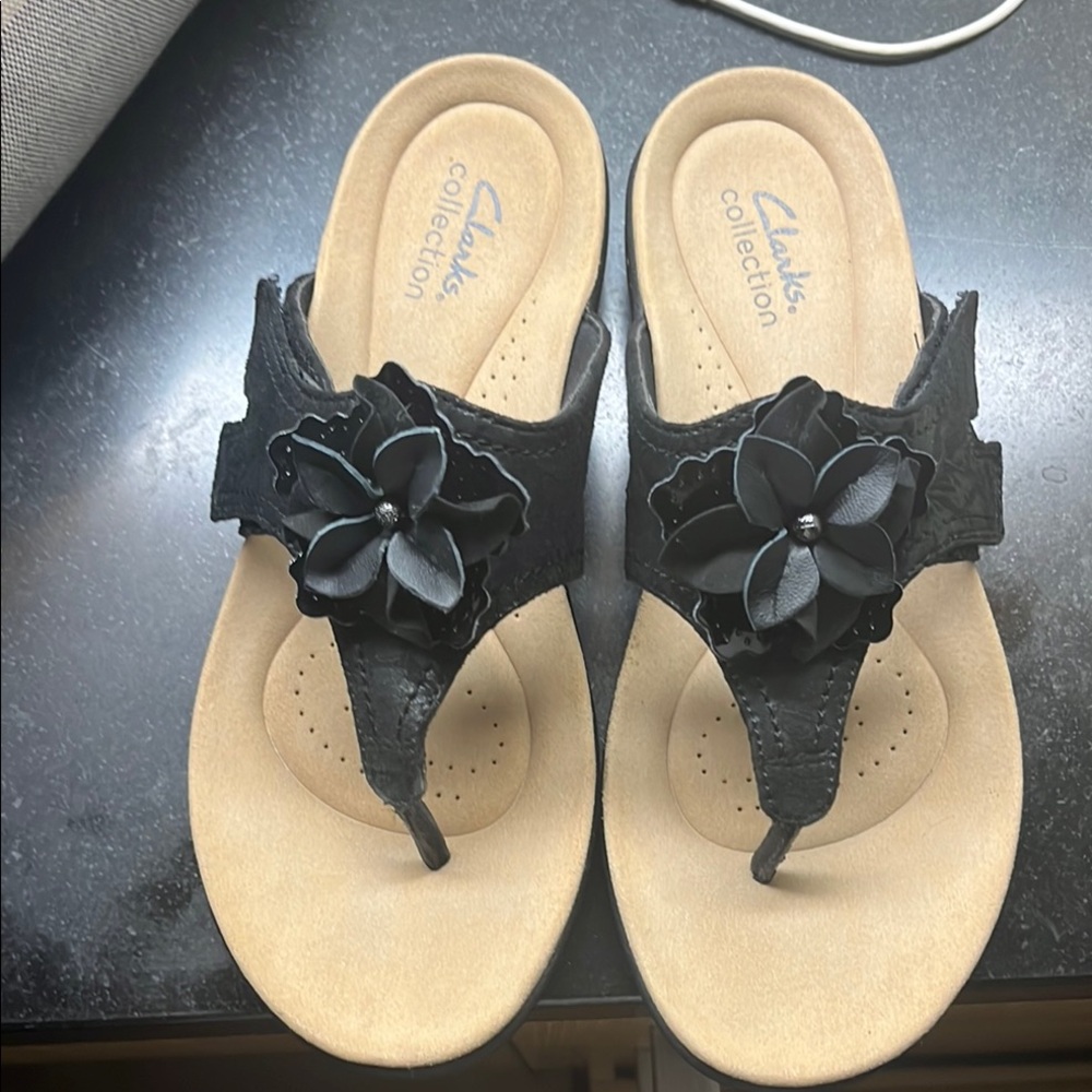 Clarks Collection Black Floral Sandals